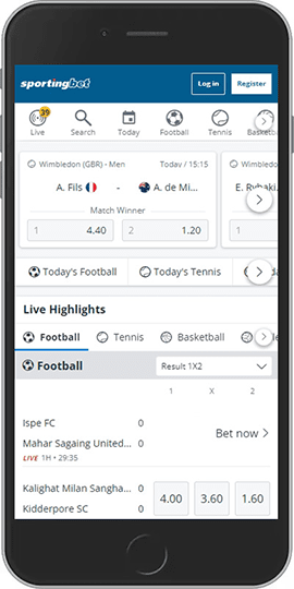 mobile screenshot of the sportingbet sport page