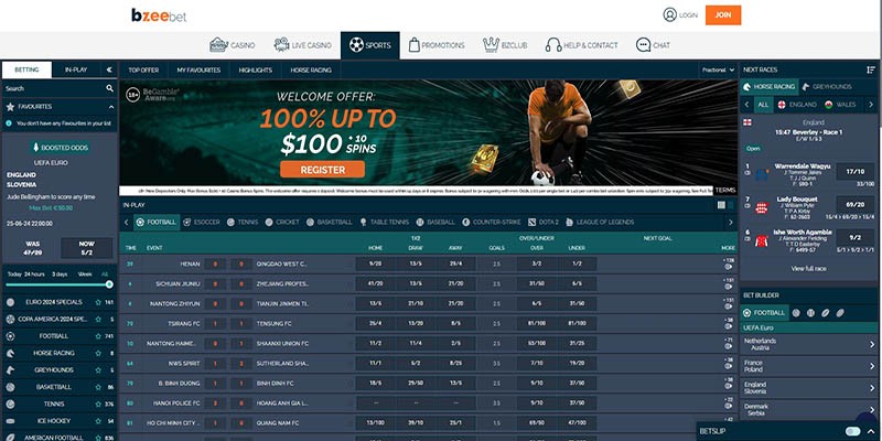 Screenshot of the bzeebet spoet page