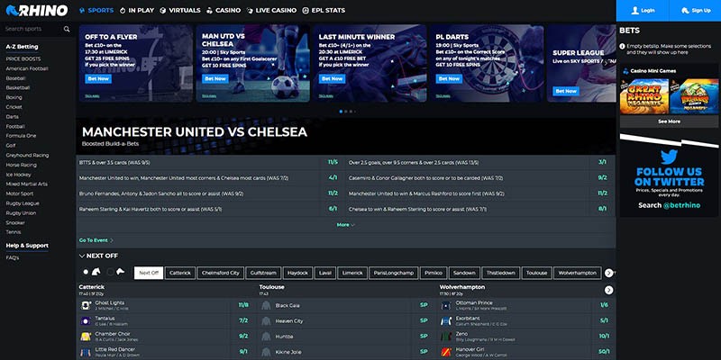Screenshot of the rhino sport page