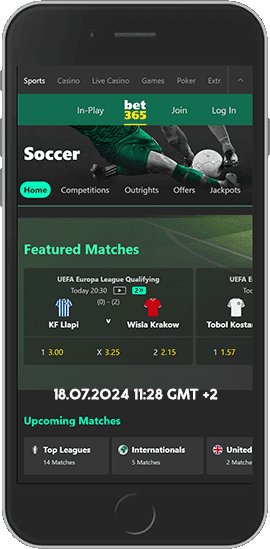 Mobile screenshot of the bet365 sport page