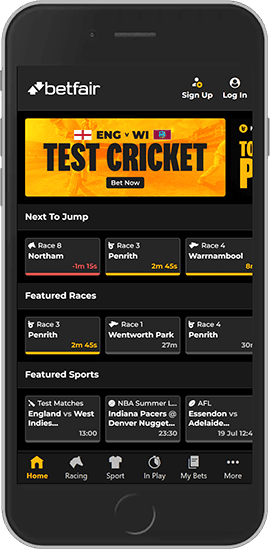 Mobile screenshot of the Betfair sport page