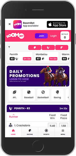 Mobile screenshot of the BoomBet sport page