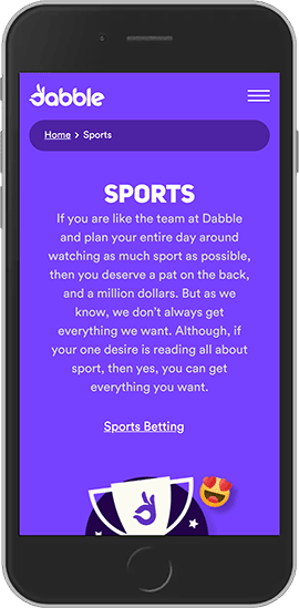 Mobile screenshot of the Dabble sport page