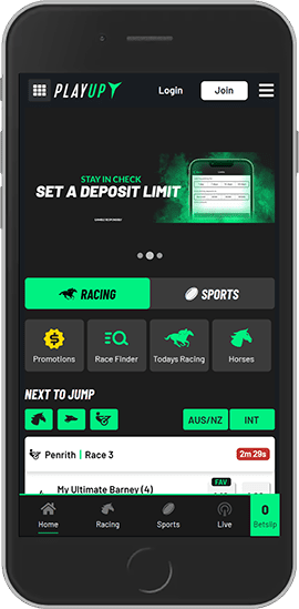 Mobile screenshot of the PlayUp sport page