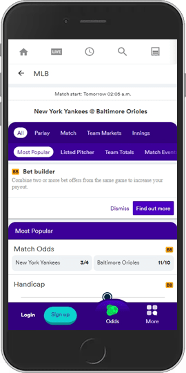 Mobile screenshot of the casumo sport page