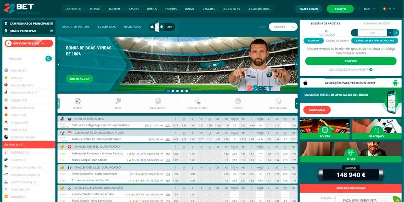 football bookmaker 22bet - homepage