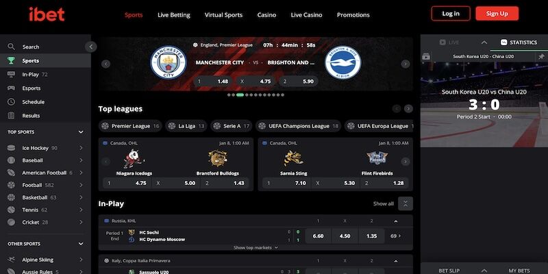 Screenshot of the iBet sports page