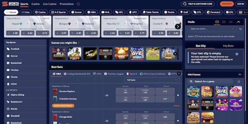 Screenshot of the Sports Interactionsports page