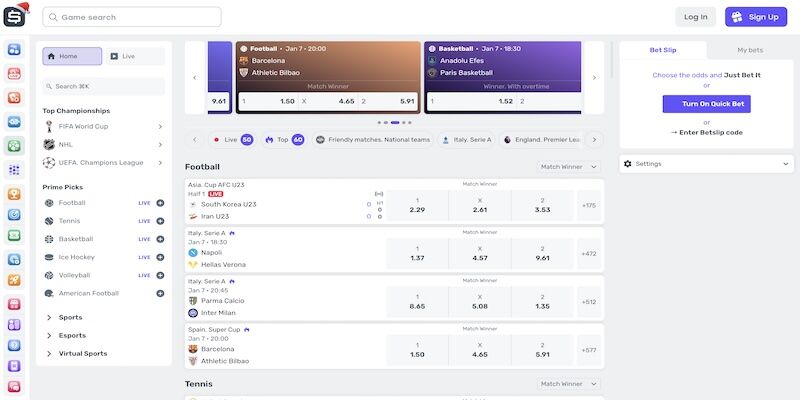 Screenshot of the Weiss.bet sports page