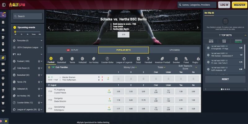 The screenshot of AllySpin sports page