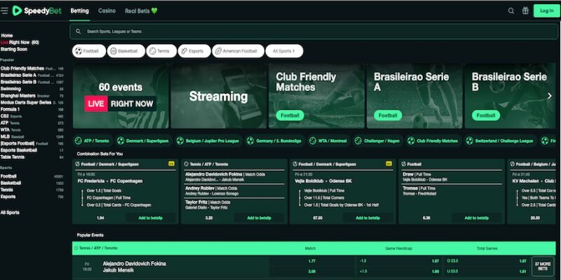 Sports page screenshot - SpeedyBet