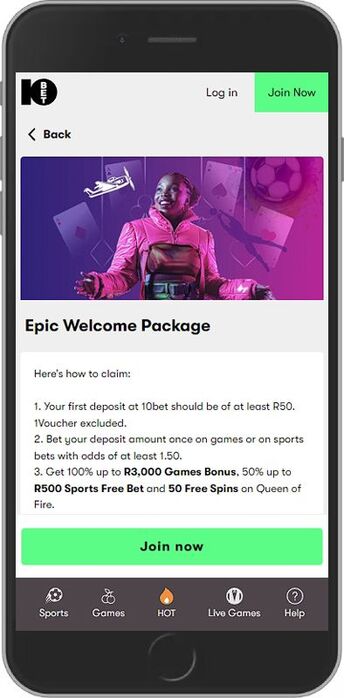 Epic Welcome Package up to R500 Sports Free Bet