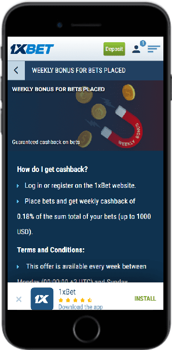 Weekly bonus for bets placed