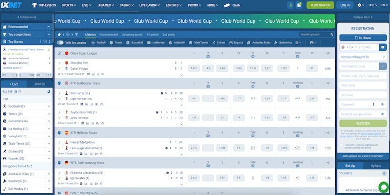 Screenshot of 1xBet sports page