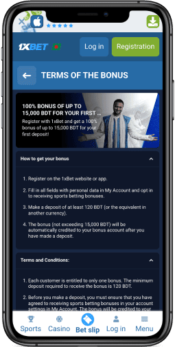 100% first deposit bonus up to 15,000 BDT