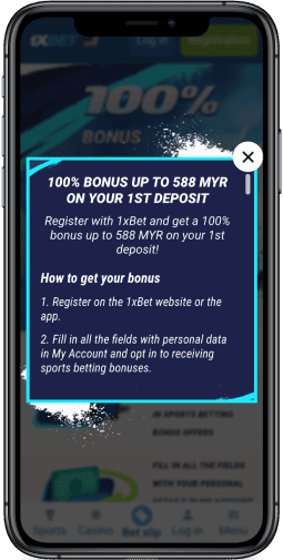 Screenshot of the mobile bonus page of the bookmaker 1xBet