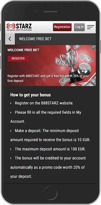 20% Free Bet Bonus up to 20 EUR