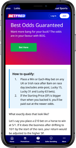 Screenshot of best odds guarantee promotions