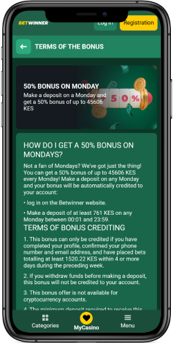 Mobile screenshot of 50% Bonus on Monday