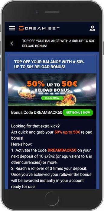 50% Up To 50 EUR Reload Bonus