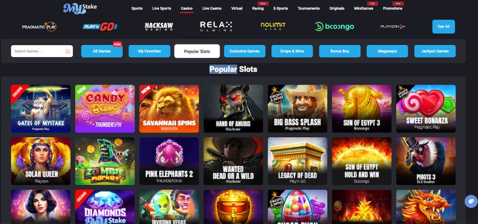 The screenshot of MyStake casino page