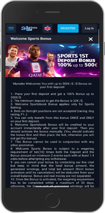 Welcome Sports Bonus of 100% up to $500