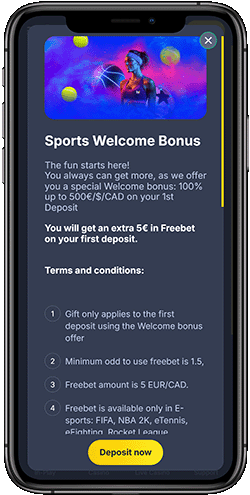 100% Welcome Bonus up to €500 + €5 Freebet