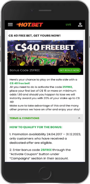 A Free Bet Bonus of up to C$40