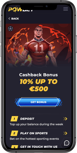 Mobile screenshot of the Powbet cashback bonus 