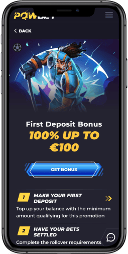 Mobile screenshot of the Powbet First Deposit Bonus
