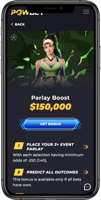 Mobile screenshot of the Parlay Boost