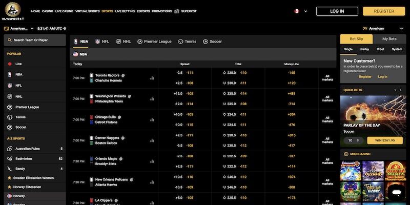 Screenshot of the Olympusbet sports page