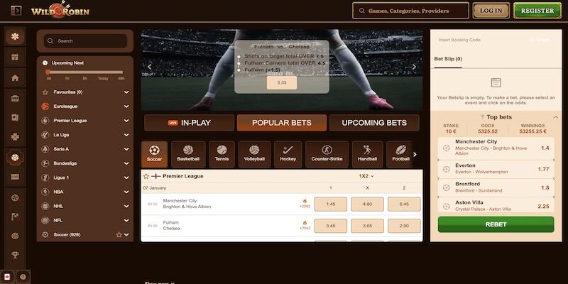 Screenshot of the Wild Robin sports page