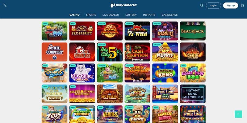 Screenshot of the PlayAlberta casino page