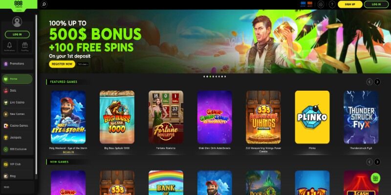 The screenshot of the main page of 888casino