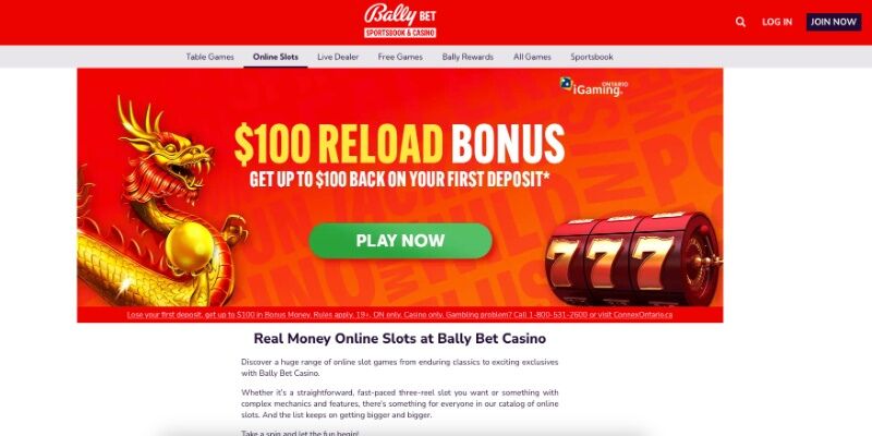 The screenshot of the main page of BallyBet casino