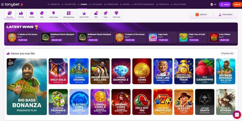 Screenshot of TonyBet casino