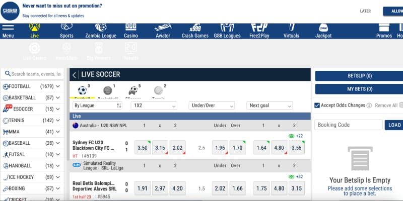 Screenshot of the sports page Gal Sport