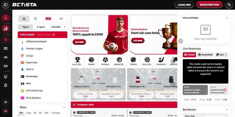 Screenshot of the Betista sports page