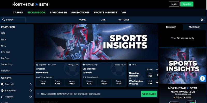 Screenshot of the NorthStar Bets sports page