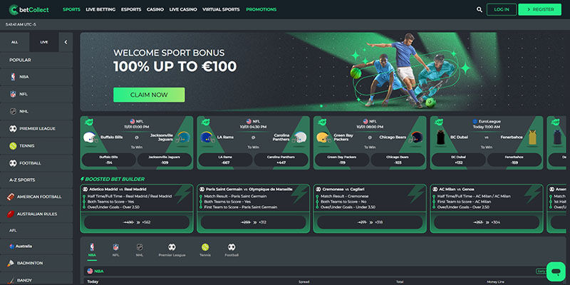 Screenshot of the Betcollect sport page