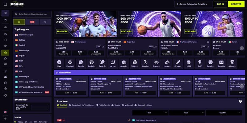 Screenshot of the Sportuna sport page