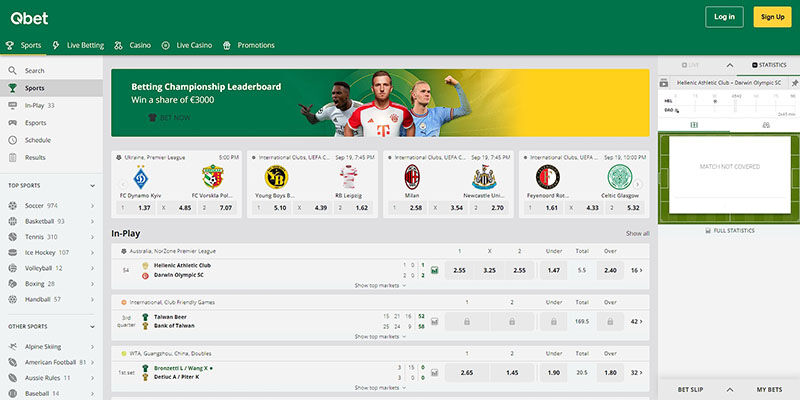 Screenshot of the Qbet sport page