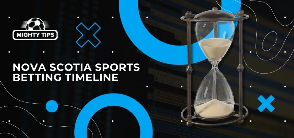 Graphic for Nova Scotia sports betting timeline with an hourglass