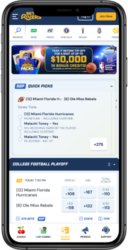 Screenshot of sportsbook app of BetRivers