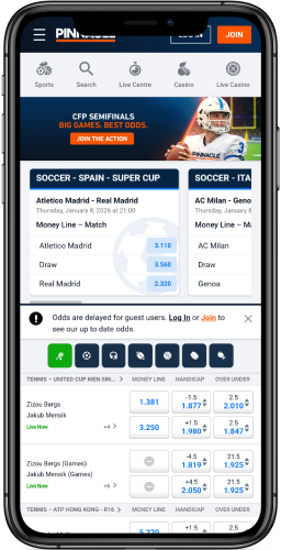 Screenshot of sportsbook app of Pinnacle