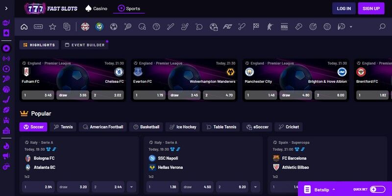 Screenshot of the bookmaker's sports page