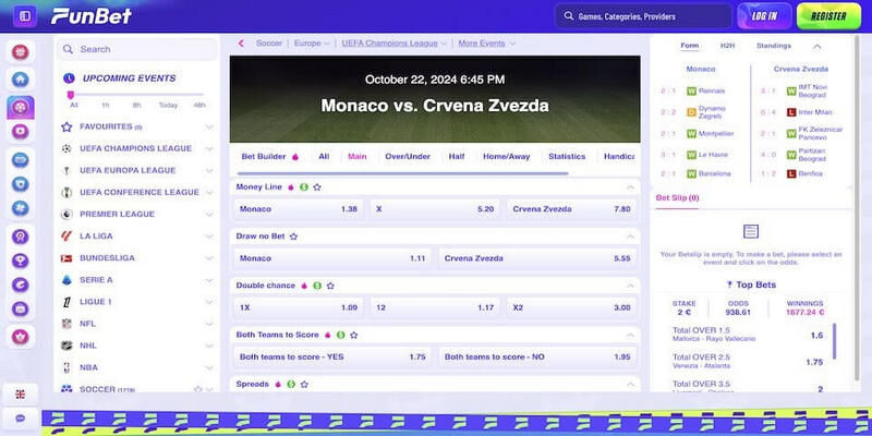 Screenshot of the bookmaker's sports page
