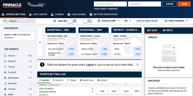Screenshot of the bookmaker's sports page