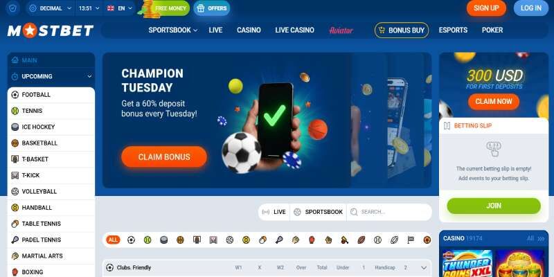 Mostbet main page screenshot